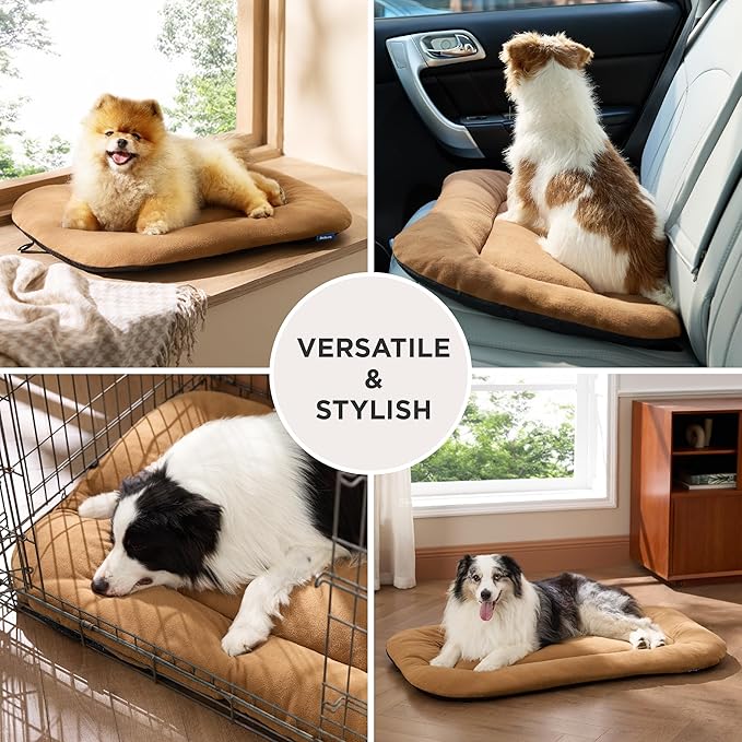 Bedsure Washable Dog Crate Pad for Small Dogs, Anti-Slip Puppy Kennel Dog Bed for Crate - Ultra Soft Fleece Flat Thin Pet Mat (Not Chew Proof), Brown 23"x17"