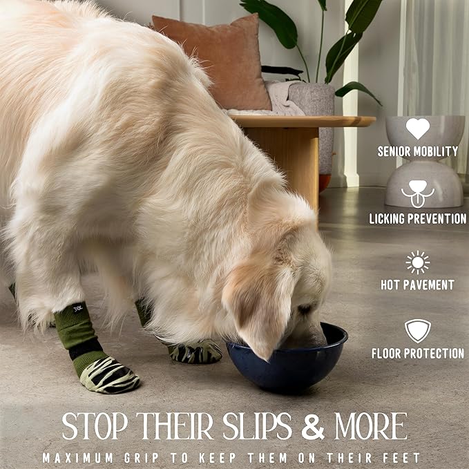 DOK TigerToes Premium Non-Slip Dog Socks for Hardwood Floors - Extra-Thick Grip That Works Even When Twisted - Prevents Licking, Slipping, and Great for Dog Paw Protection (Forest Green, Medium)