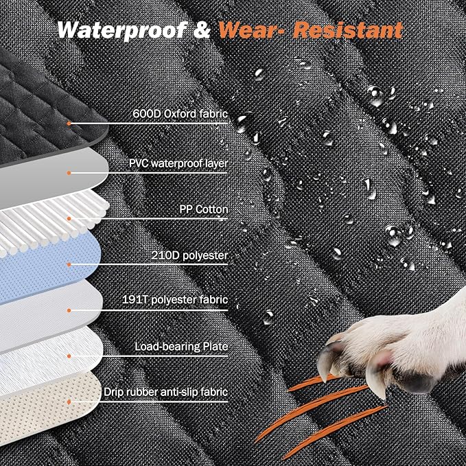 Back Seat Extender for Dogs, Dog Car Seat Cover for Back Seat Hard Bottom - Holds 330lbs Waterproof Back Seat Pet Cover for Dogs with Mesh Window & Pocket, Dog Hammock for Car, Small Truck, SUV