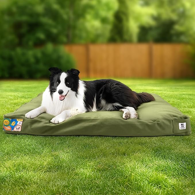 Sytopia 36'' Canvas Outdoor Dog Bed with Waterproof Washable Removable Cover for Large and Medium Dogs, Indoor and Patio Pet Pad, Green
