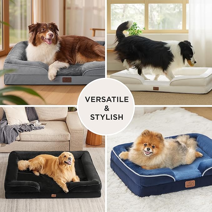 Bedsure XXL Orthopedic Dog Bed for Extra Large Dogs - Washable Giant Dog Cat Bed Waterproof, Comfort Dogs Couch Sofa with Washable Removable Cover, Pet Bed with Nonskid Bottom, Black, 52"