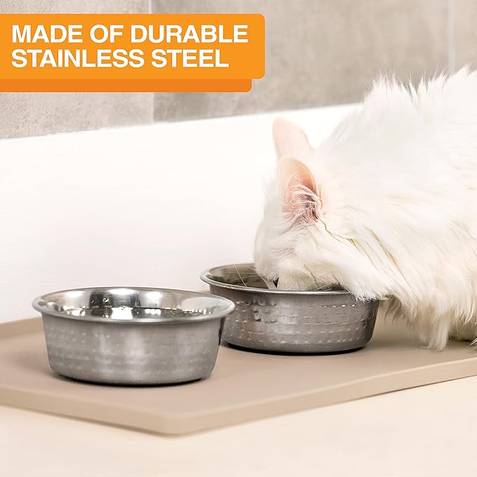 Neater Pet Brands Hammered Decorative Designer Bowls - Luxury Style Premium Dog and Cat Dishes (Medium, Stainless)
