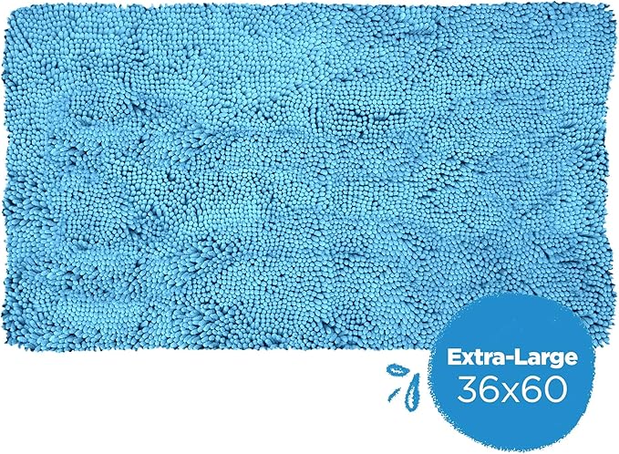 Soggy Doggy Doormat Plain Solid Color Design - Ultra Absorbent Microfiber Chenille Wet Dog Mat for Muddy Paws - Non-Slip and Machine Washable (Blue, Extra-Large 36” x 60”)