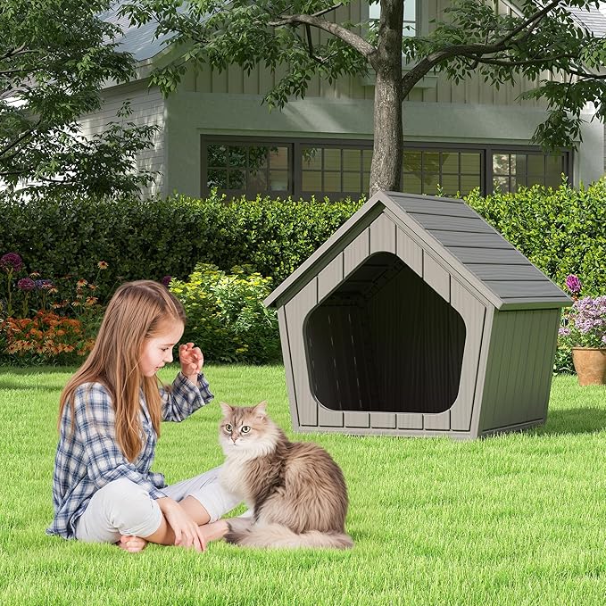 Outdoor Cat House Weatherproof, Clawsable Cat Houses for Outdoor Indoor Cats, Feral Outside Cats House Weatherproof, Resin Insulated Material, Air Holes Easy to Clean and Install, Coffee