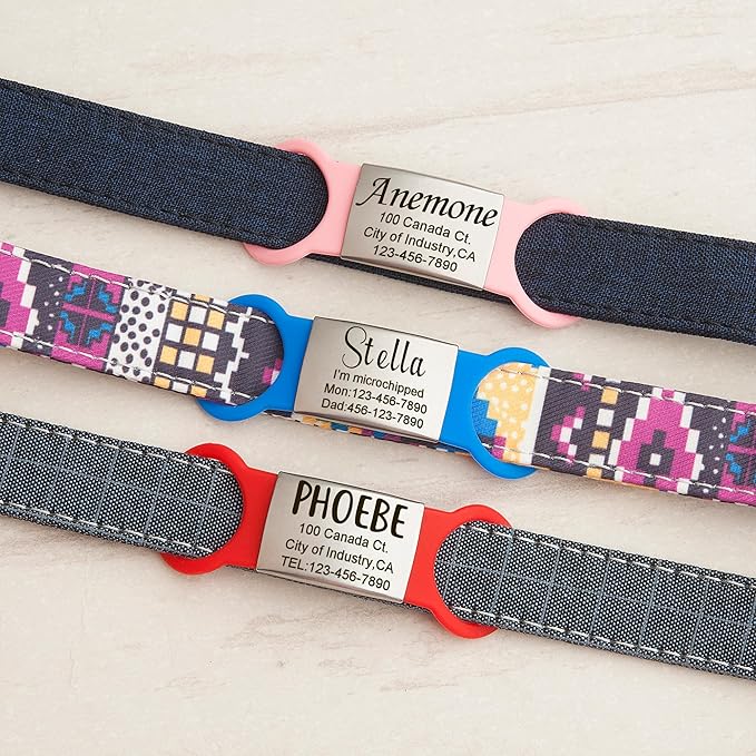 Anavia Slide On Silent Pet ID Tags, S/M/L/XL Personalized Multi-Color Silicone Band Cat Dog Name Tags, Customized Engraved Stainless Steel, Chew-Proof Quiet Dog Collar Tags (Pink, X-Large)
