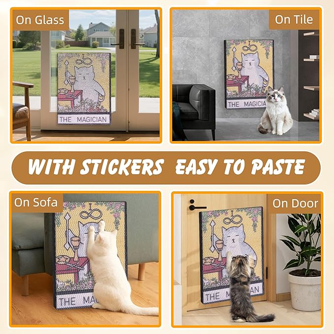 Tarot Cat Scratch Pad – Cardboard Cat Scratcher for Indoor Cats, Wall-Mount or Floor Use Cat Mat, Durable Scratching Post Alternative, Protects Furniture, Water-Based Ink 16×12×1.5 inch (the magician)