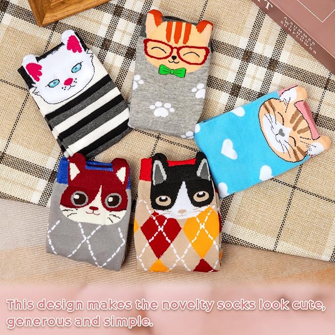 YSense Womens Cute Animal Socks 5 Pairs, Dog Cat Novelty Cartoon Crew Funny Socks Stocking Stuffers Gifts for Women Girl