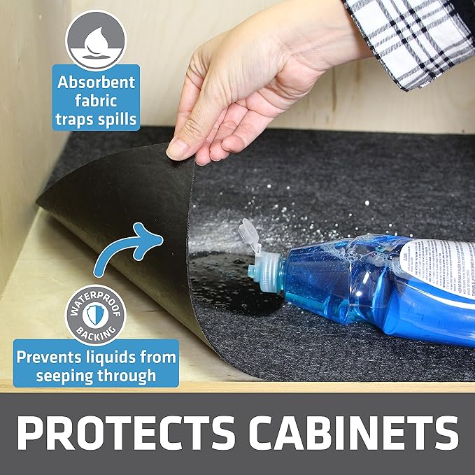 Drymate Premium XL Under Sink Mat, Waterproof Cabinet Protection Mats for Kitchen & Bathroom, Absorbent Shelf Liners, Slip-Resistant, Non-Adhesive, Machine Washable (USA Made)(24”x59”)(Charcoal)