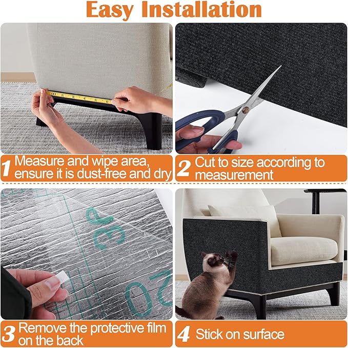 Cat Scratch Furniture Protector - 158" x 15.8" Trimmable Self-Adhesive Cats Claws Scratch Pads, DIY Cat Climbing Couch Protector for Scratch Post Cat Tree Replacement Indoor (Black)