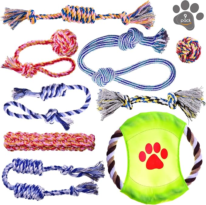 Pets&Goods Rope Chew Toys – 9-Pack Durable Cotton Tug & Teething Set for Puppies & Small Dogs – Washable Rope Toys for Chewing, Fetch & Play