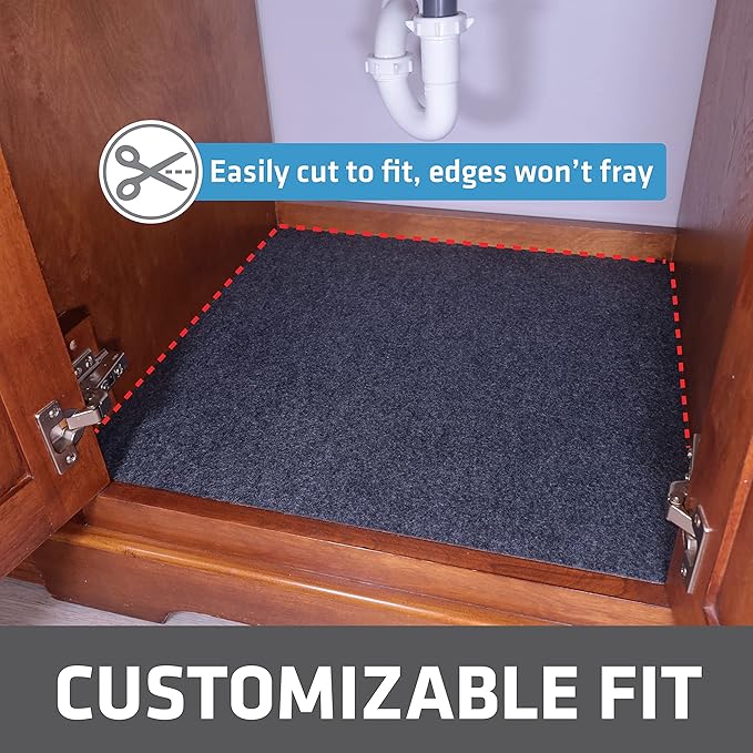 Drymate Premium Under Sink Mat, Waterproof Cabinet Protection Mats for Kitchen & Bathroom, Absorbent Shelf Liners, Slip-Resistant, Machine Washable (USA Made)(24”x29”)(Charcoal)(12-Pack)
