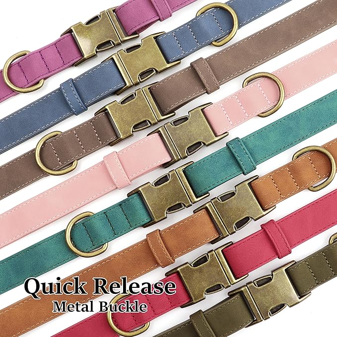 Didog Soft PU Leather Dog Collar, Stylish Quick Released Dog Collars for Small Dogs, Easy Clean Adjustable Pet Collar for Daily Walking, Pink, S Fit 10-16" Neck