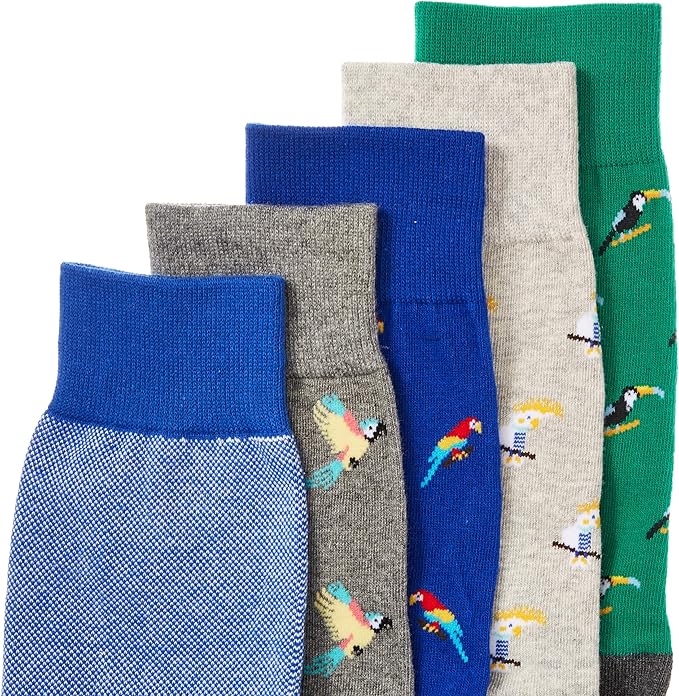 Amazon Essentials Men's Patterned Dress Crew Socks, 5 Pairs
