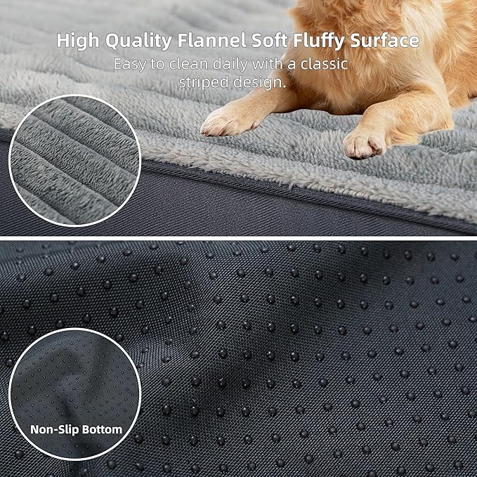 Dog Bed Large Sized Dogs, Orthopedic Flannel Pet Beds with Removable Washable Cover, Waterproof Indestructible Big Dog Bed with Anti-Slip Bottom, Egg Crate Memory Foam Pad, 35.0"x22.0"x3.0", Grey