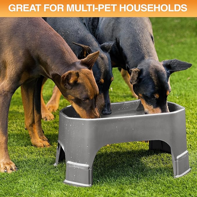 Neater Pet Brands Large Water Bowl for Dogs, Raised Outdoor Dog Water Bowl (1.25 Gallon XL Capacity), Big Trough Style Food Dish for Indoors or Outside, No Spill Large Dog Bowls, Gunmetal Grey