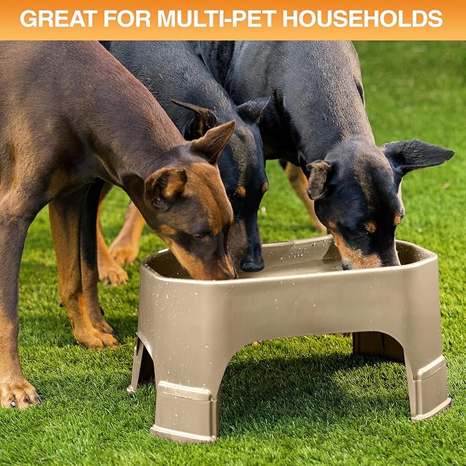 Neater Pet Brands Large Water Bowl for Dogs, Raised Outdoor Dog Water Bowl (1.25 Gallon XL Capacity), Big Trough Style Food Dish for Indoors or Outside, No Spill Large Dog Bowls, Champagne