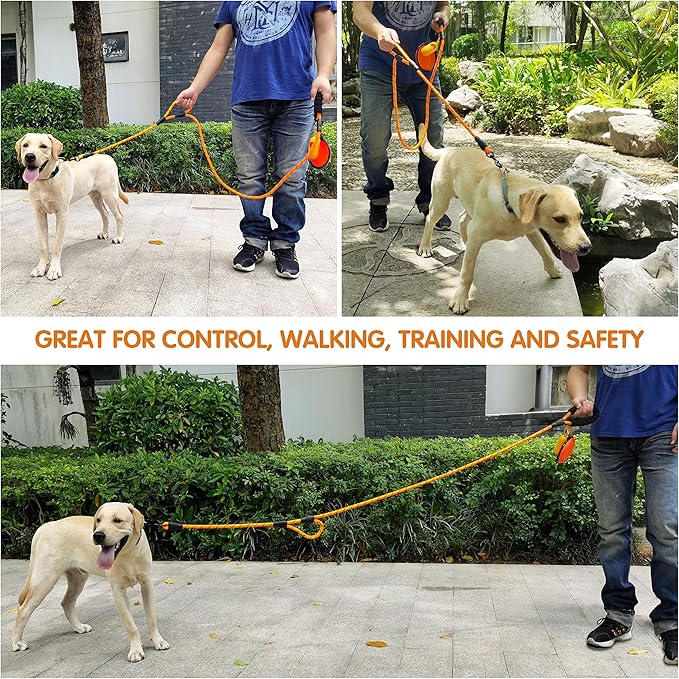 Dog Leash Heavy Duty 6ft, Double Handle Dog Leash with Padded Handle for Traffic Control, Reflective Rope Leashes for Large and Medium Dogs Night Control Safety Training (Orange)